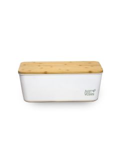 Just Vegan – Bread box with Bamboo Cutting Board – White 